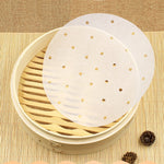 Load image into Gallery viewer, (25pcs) 9-inch Perforated Bamboo Steamer Liners, Non-stick Steamer Mat - Yummi Dumplings
